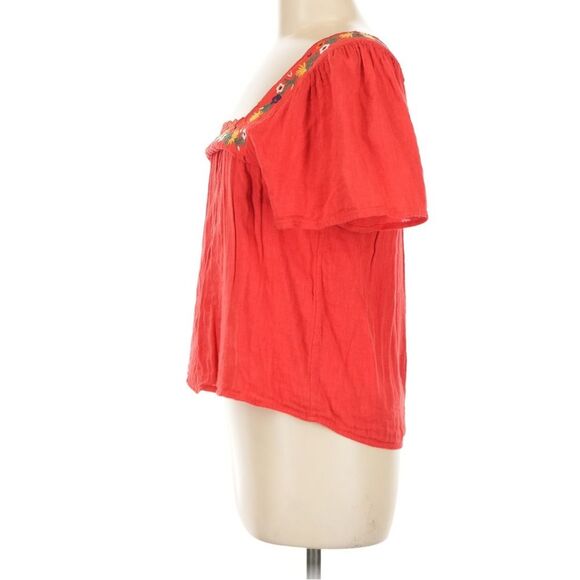 Sézane Bea Blouse Cherry Red Embroidered Sqaure Neckline French Girl Boxy Top - Picture 4 of 10